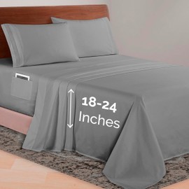 Elegant Comfort Luxurious 1500 Premium Hotel Quality Microfiber 4-Piece Sheet Set, 18-24 Inches Deep - Extra Deep Pocket Sheets - Ultra Soft 4PC Deep Pocket Sheets, King, Gray