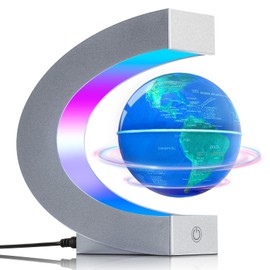 Poojaed Floating Globe Magnetic Levitating Globe Lamp with Multicolor LED Lights, Cool Gadgets C Frame Floating Globe for Office Home Desk Decor, Cool Tech Item for Men Father Husbands Boys and Girls