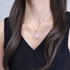 GAVU Teardrop Crystal Rose Quartz Pendant Necklace for Women