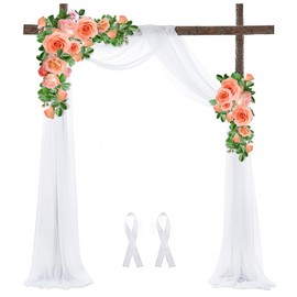 Wedding Curtain Wedding Arch, Valance White Chiffon Fabric Grape Arch, Curtains Tulle Decorative Fabric, Free Decoration, Curtains Tulle Party Wedding Decoration Birthday Christening Photo Background