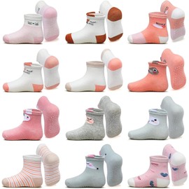 Lictin Baby Socks Non Skid Socks - 12 Pairs Girls Animal 3D Design Assorted Colored Socks, 1-3 Year Pink/White/Grey/Rose Red Socks Infant Toddler Socks