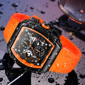 AIMES Watch for Men Big Face Orange Wristwatch Tonneau Large Face Luxury Big Dial Work Mens Watches Cool Analog Quartz Luminous Waterproof Watch Orange Silicon Strap Dress Watch