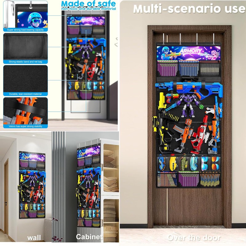 Over the Door Organizer for Toy Guns, Storage Hanger with