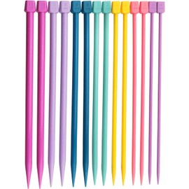 Knitting Needles Set - 7 Pairs (14PCS) 25cm Plastic Straight Pins, Multi-Colour 4-10mm for Beginners & Crafters