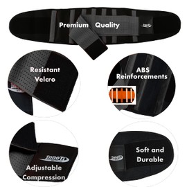 InnoTi Back Support for Men and Women - Back Support Belt for Stabilising the Lumbar Vertebrae during Sports and Work - Compression with Double Adjustment Bands (Black, XL (97 a 110 cm))