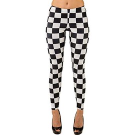 NET TOYS Attractive women's leggings checkerboard pattern, black and white in size L/XL (44-50), casual women's tights, checked pattern, suitable for theme party and carnival, black