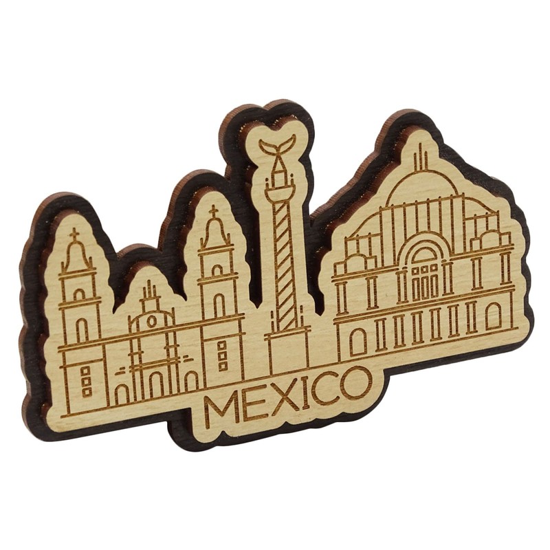Printtoo Souvenir Engraved Wooden Multiple Monuments of Mexico Fridge Magnet