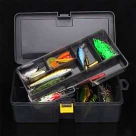WBTY Fishing Tackle Box,Dual Layer Multifunctional Fishing Lure Hooks Tools Box Translucent Gray Durable Plastic Professional Fishing Accessories Storage Box