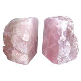 MOGEMT Rose Quartz Crystal Bookends Heavy Duty Large Book Ends Pink Crystal Decorative Bookend Home Office Decor 1 Pair 6-8 LBS