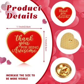Huquary 100 Pcs Heart Button Pins Gift Thank You for Being Awesome Enamel Bulk Motivational Lapel Pins Encouraging Badges for Employee Coworker Teacher Nurse Volunteer