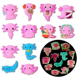 12PCS Glow in the Dark Axolotl Shoe Charms, Cute Kawaii Axolotls Clog Decorations, Glowing PVC Accessories for Foam Shoes, Gifts for Kids, Teens, and Axolotl Fans