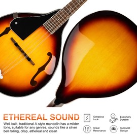 Vangoa LEFT-HANDED Mandolin Musical Instrument, Acoustic 8 String Mandolin A Style for Left Hand Beginners, Sunburst