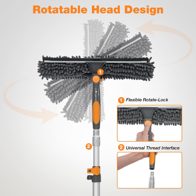12Ft Window Squeegee with Extension Poles, 2-in-1 Window Cleaning Kit