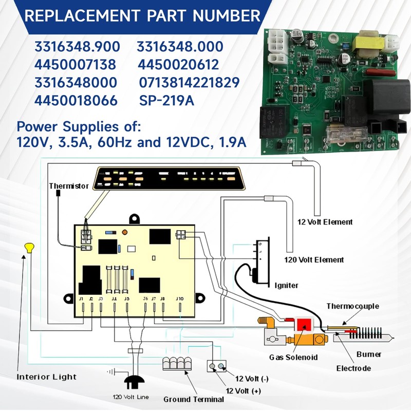 3316348.900 Power Module Board, RV Power/Control Module Kit #3316348900 Replacement