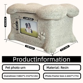 Pet Urn for Dog Ashes Box with Picture Funeral Cremation Box, Pet Memorial Urns for Dog or Cat Ashes, Cat Resin Bone Shape Keepsake with Photo Frame, Loss Pet Memorial Remembrance Gift (Marble)