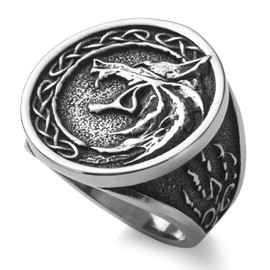 WESTMIAJW Viking Rings for Men Women Stainless Steel Norse Nordic Knot Wolf Ring Jewellery Size Q