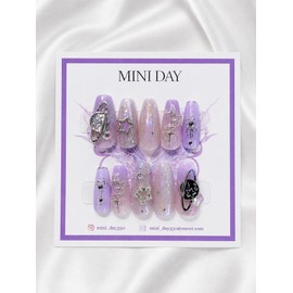 Lavender Aurora handmade nail tips - long ballerina / 라벤더 오로라 수제 네일팁 - 롱 발레리나