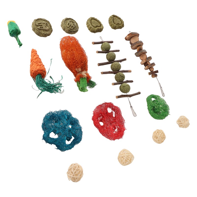 Rabbit Hanging Chew Toys Wood Grass Ball String Loofah Carrot