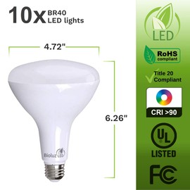 Bioluz BR40 LED Light Bulb 90 CRI Light Bulbs - Dimmable Flood Light (Uses 16W) Soft White 3000K Led Bulbs 110° Beam Angle Indoor & Outdoor Lighting Title 20 High Efficacy Lightbulb - Pack of 10