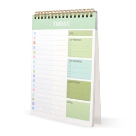 TECDW A5 Spiral To Do List Notepad (8.66"x5.51"),Undated Daily Planner,Transparent Cover with 120GSM Thick Paper, Task Notebook for Home,Office,School Supplies(Green)