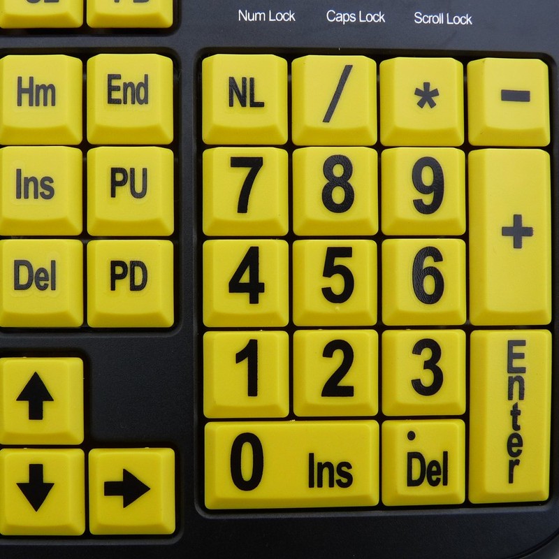 Large Print Yellow Keys USB Keyboard for Low Vision By