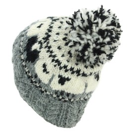 LOUDelephant Wool Knit Bobble Beanie Hat - Sheep - Grey Cable Knit