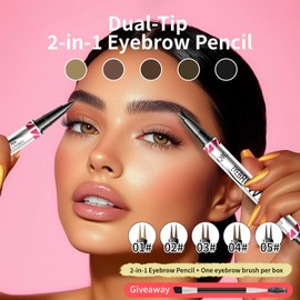 Dual-Ended Eyebrow Pencil - Waterproof, Ultra Fine With Two Micro-Fork Tip Liquid Brow Pen - Smudgeproof With Brush for Natural Looking Defined Eyebrows (#03, Dark Brown)