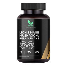 Mishas Nutraceuticals Lion's Mane Mushroom and Beta Glucans Supplement – Supports Brain Function, Mood Stability and Immune System Health – Reduces Stress – 60 Vegan Capsules