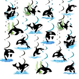 Kreatwow Killer Whale Hanging Banner 24Pcs Orca Party Hanging Swirls Killer Whale Party Decorations Orca Birthday Decorations Under The Sea Birthday Supplies Ocean Sea Animal for Baby Shower Bday