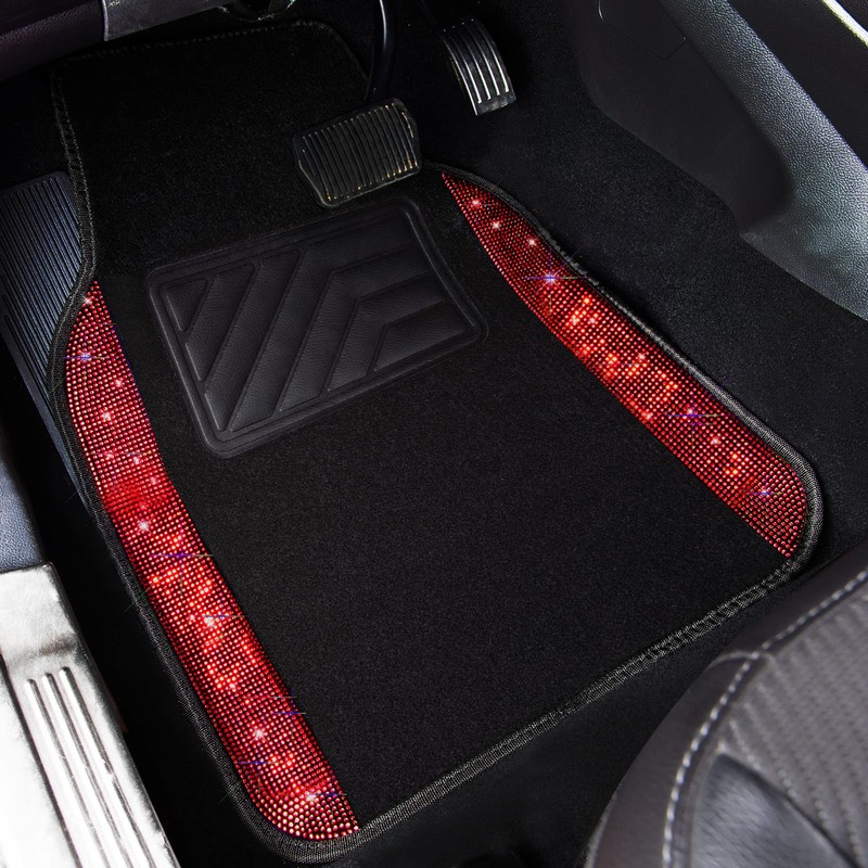 CAR PASS Rhinestone Red Bling Diamond Car Seat Covers Leather