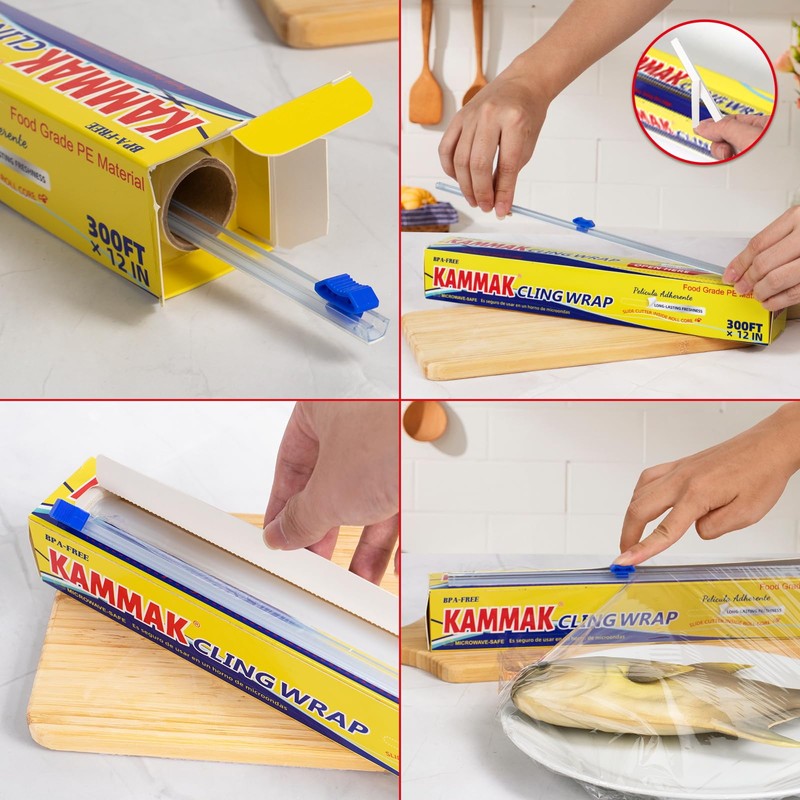 KAMMAK Plastic wrap with Slide Cutter 12 Inch X 300