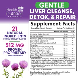Gentle Liver Cleanse Detox & Repair Formula - Advanced Liver Support Supplement with Silymarin Milk Thistle, Dandelion Root, Artichoke Extract, Turmeric, Choline, & Beetroot - 180 Veggie Capsules
