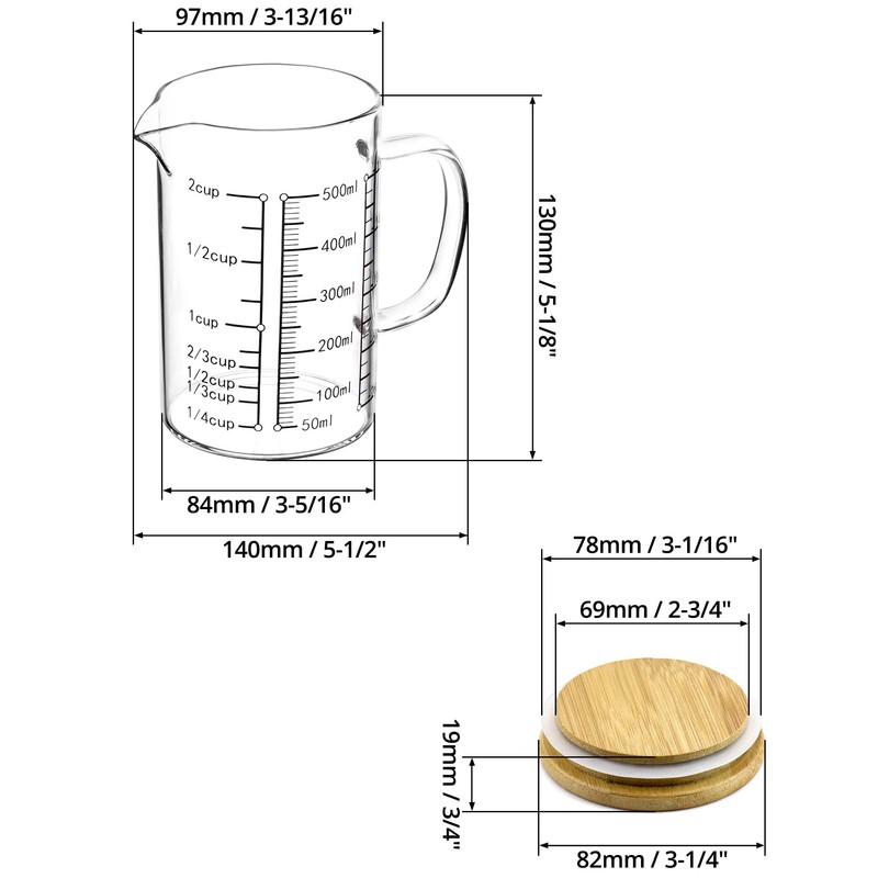 QWORK Glass Measuring Cup, 2 Pack 500ML (18 Oz, 2