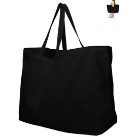 BasicList Extra Large Canvas Tote Bag - Big Largest Reusable Grocery,Black