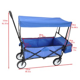 Folding Utility Beach Wagon Cart for Kids,Collapsible Wagon with Removable Canopy