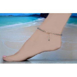 Shells by Patty Peacock Pearls & .925 Sterling Silver 3mm Bead Ankle Bracelet 9 to 11 inches