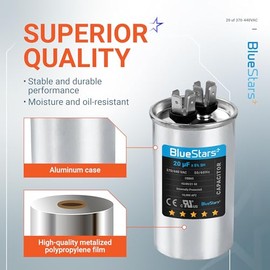 [Certificado UL] BlueStars 20 uF MFD uf ± 5% MFD 370 V VAC o 440 V CBB65 Multiusos Motor Run Round Capacitor 10000AFC – Compatible con acondicionador de aire o condensador de bomba de calor