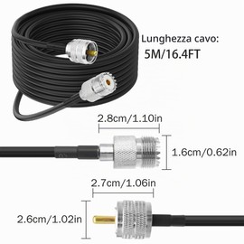XMSJSIY PL259 UHF Cavo coassiale RG58 UHF maschio a femmina a bassa perdita CB Coax antenna ponticello cavo per radio HAM, analizzatore antenna, carico manichino, metro SWR – 5 m/16,4 FT
