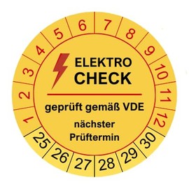 50 Test Badges Elektrocheck 2024 – Diameter 30 mm – 2025-2030 – Sustainable – Yellow – Tested According to VDE – Next Test Date – Sticker Test Stickers Test Labels E-Check Electrical Check