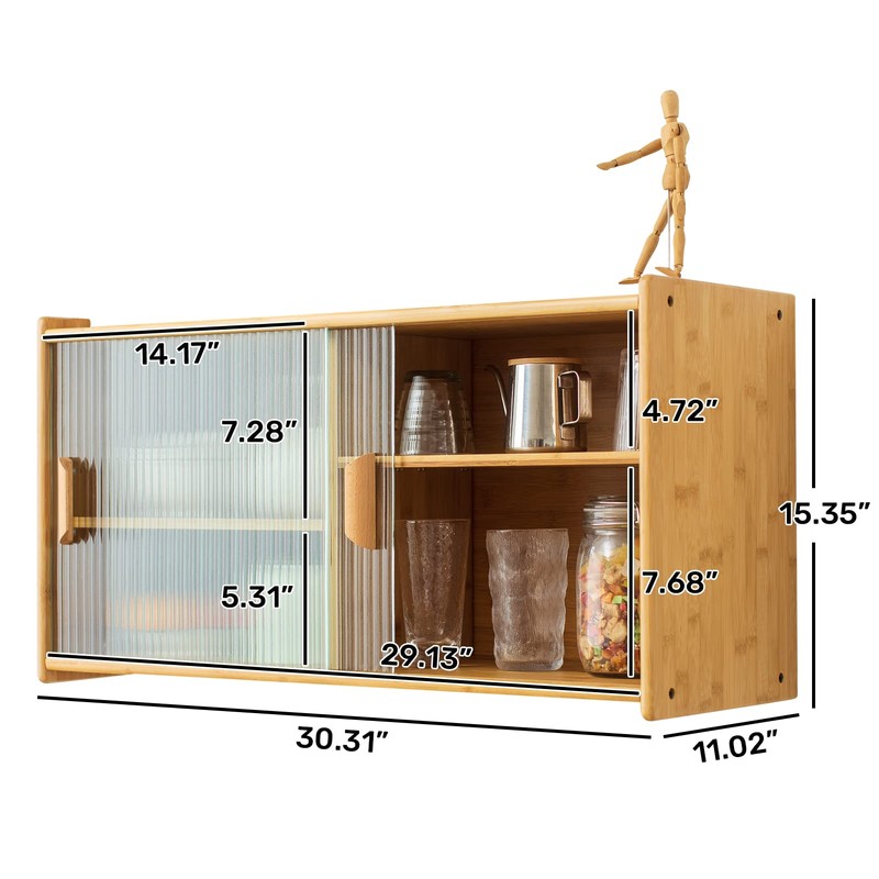 HollyHOME Small Bamboo Wall Mounted Kitchen Pantry Sideboard with 2