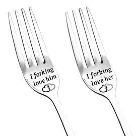 Wedding Engagement Gifts for Him Her Couples Engraved Fork Gifts for Boyfriend Gifts from Girlfriend Anniversary Birthday Gifts for Husband Wife Christmas Gift for Him Her Dinner Forks Set of 2