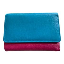Golunski Ladies Soft Leather RFID Compact Trifold Purse - Fuchsia Turquoise