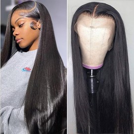 Tecoloy Lace Front Wigs Human Hair Pre Plucked 13x4 Straight Lace Front Wigs Human Hair HD Lace Frontal Wig for Women 180% Density Black Glueless Wig Pre Plucked with Baby Hair Hairline 36 Inch