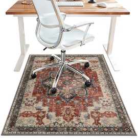 48"x60" Office Chair Mat for Hardwood Tile Floor, Under Desk Carpet Protector for Rolling Computer Chair Mat, Machine Washable Area Rug, Anti-Slip 1/5" Thick Low Pile Thin Vinyl Floor Mat, Annatto