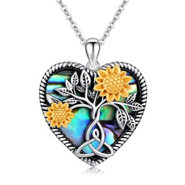 CHENGHONG Sunflower Necklace 925 Sterling Silver Heart Abalone Pendant Necklace You are My Sunshine Sunflower Jewelry Gifts for Women