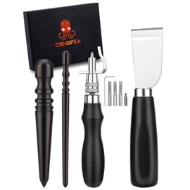 CBHGFEA 4 Pcs Leather Knife Set Leather Working Tools with 7 in 1 Groover Tool Leather Cutting Knife Edge Wood Slicker for DIY Leathercraft Cutting Grooving Polishing