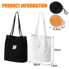 JSTHHTT 2 Pcs Corduroy Tote Bag for Women Large Shoulder Bag with Pockets Compartments Large Capacity Shoulder Bags Handbags for School Work Shopping Travel Daily Use