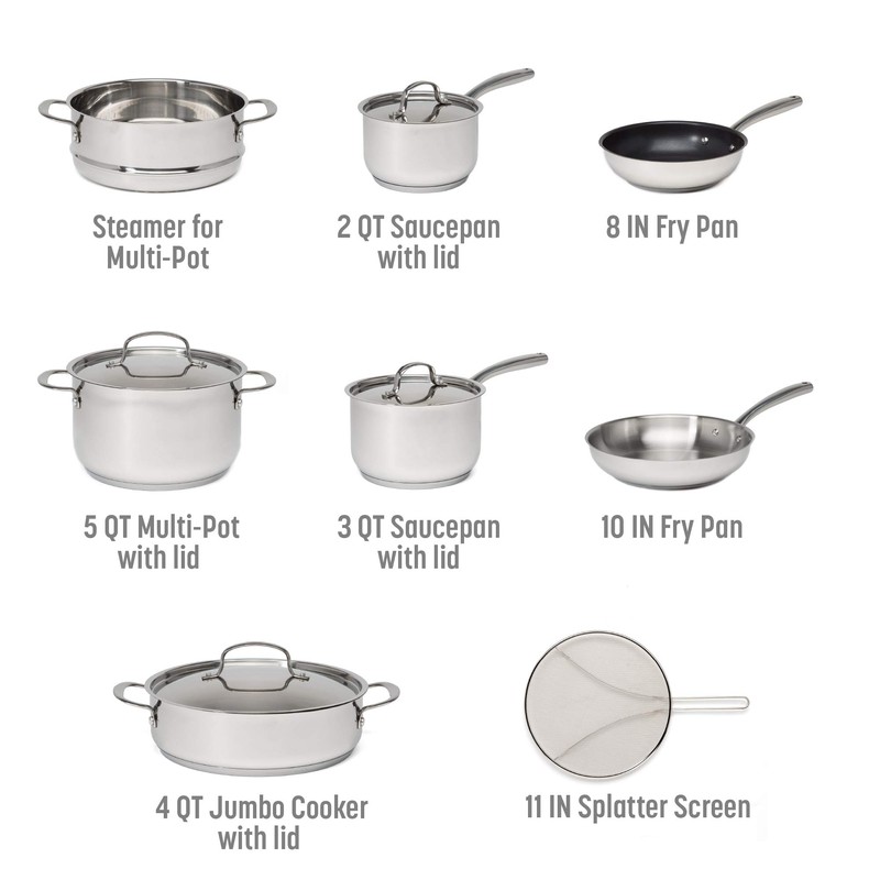 Goodful 12-Piece Classic Stainless Steel Cookware Set with Tri-Ply Base