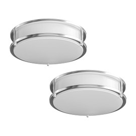 Leisure LED Brushed Nickel Ceiling Light 10 inch Flush Mount Adjustable Light Color (3000K/4000K/6500K) Surface Mount Ceiling Lamp for RV, Trailer, Camper, Boat DC 12V 15W (2 Pack)