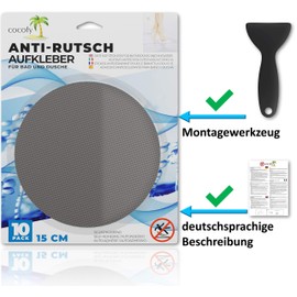 cocofy Große Anti-Rutsch Sticker für Badewanne und Dusche Ø 15 cm XXL Pads, grau, rund, Anti Rutsch Aufkleber als rutschfeste Antirutschmatte in der Dusche auch für Kinder, 10-Pack